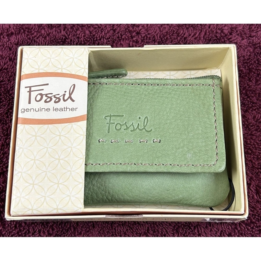 NIB Fossil Mini Key Chain ID Coin Wallet Credit Card Holder Genuine Leather Lime
